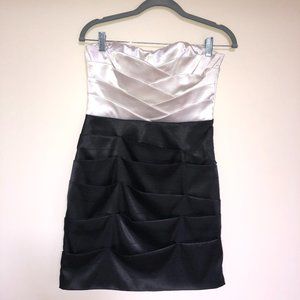Stunning Satin Cream & Black Strapless Cocktail Dress Y2K Glamcore